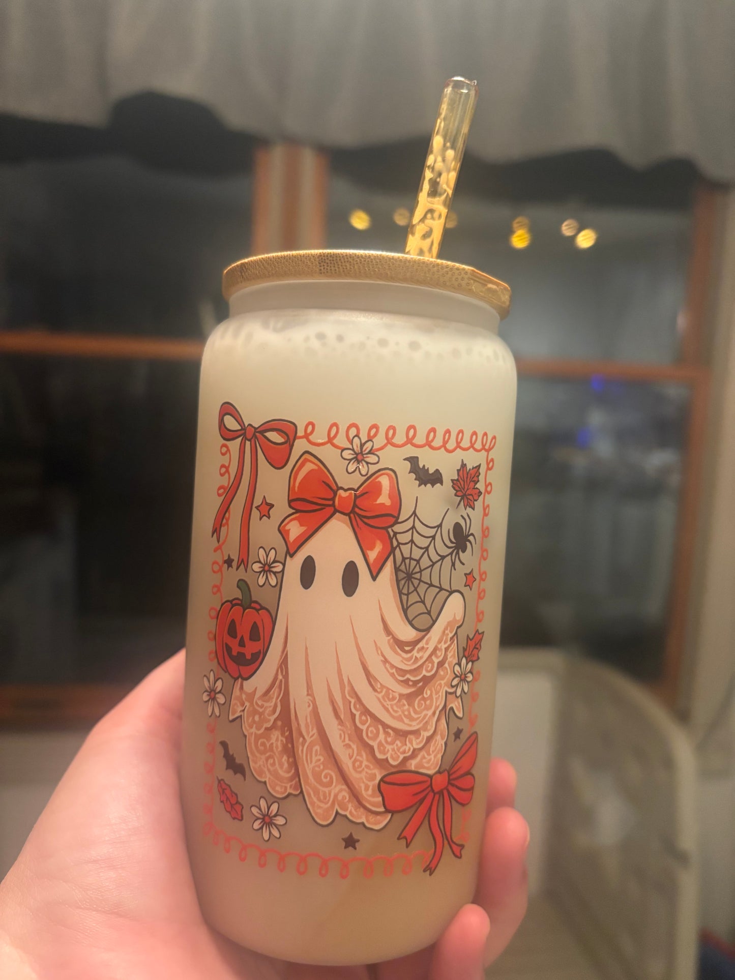 UV DTF Glass Cup - Ghost with Bows