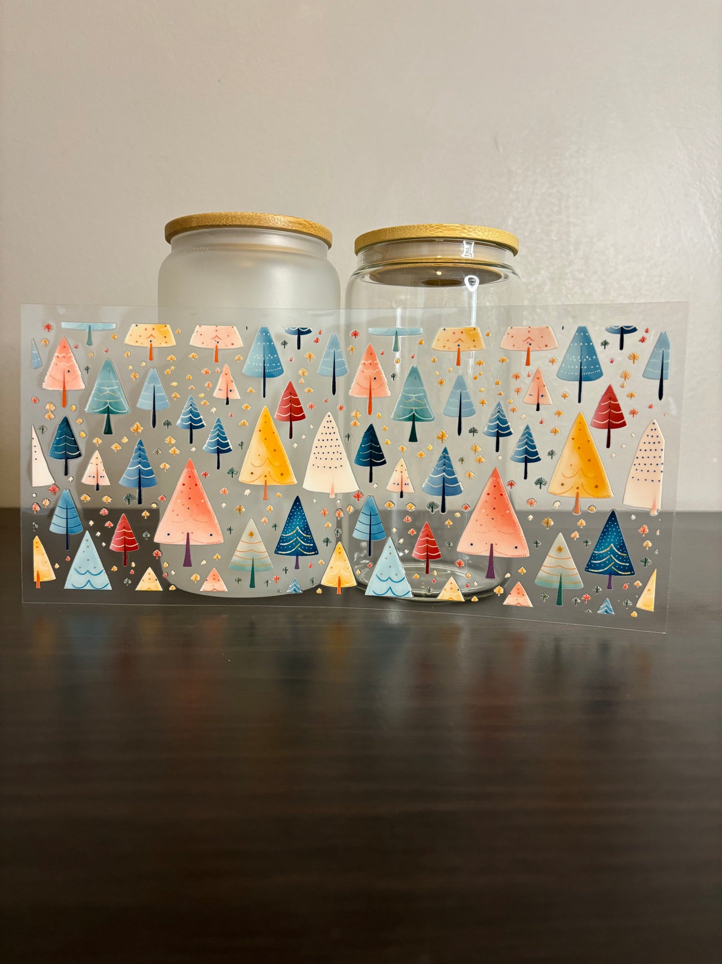 UV DTF Glass Cup - Pastel Christmas Trees