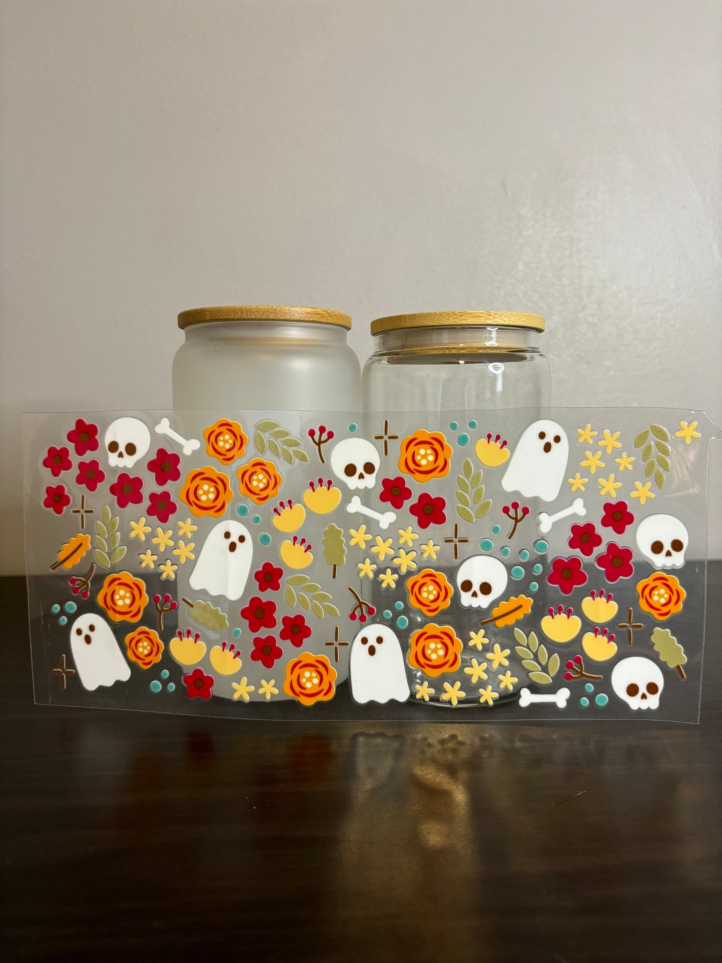 UV DTF Glass Cup - Ghost and Floral
