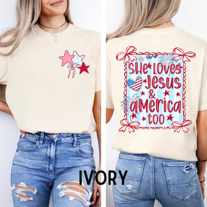 She Loves Jesus and America Too(on back with Pocket)