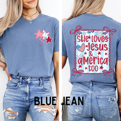 She Loves Jesus and America Too(on back with Pocket)