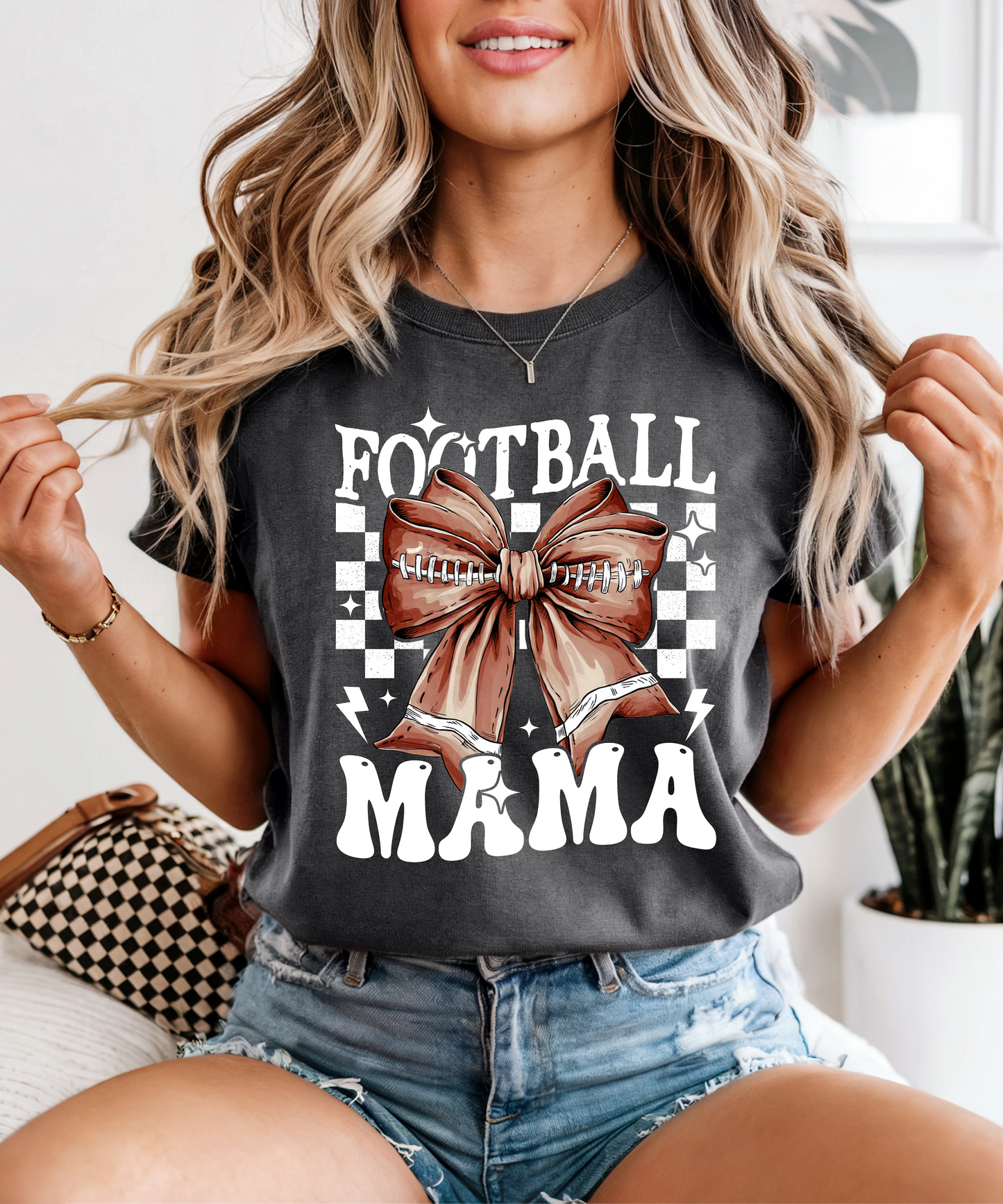 Football Mama (Checkered W/ Bow)