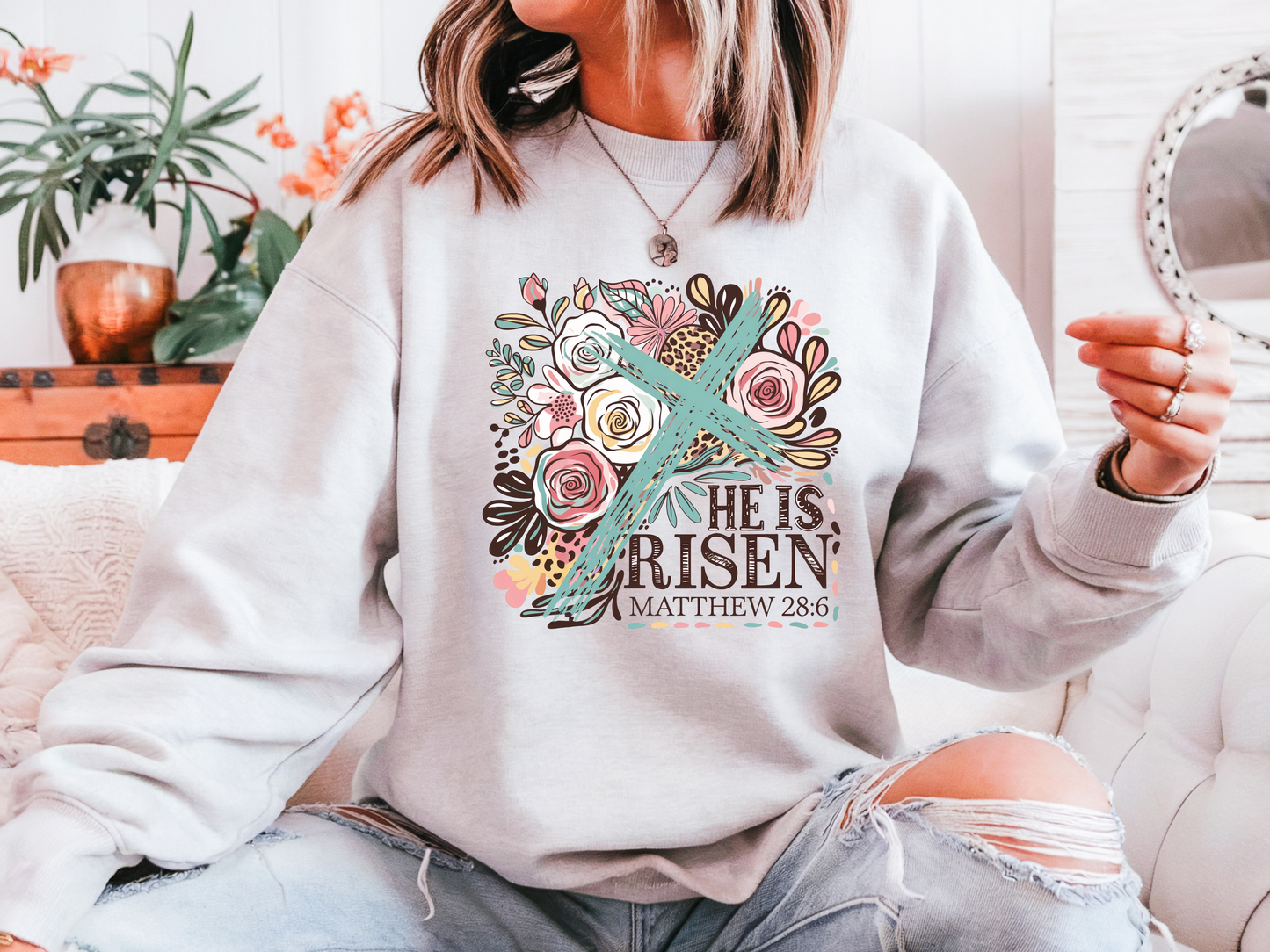 He is Risen (Floral with Cross)