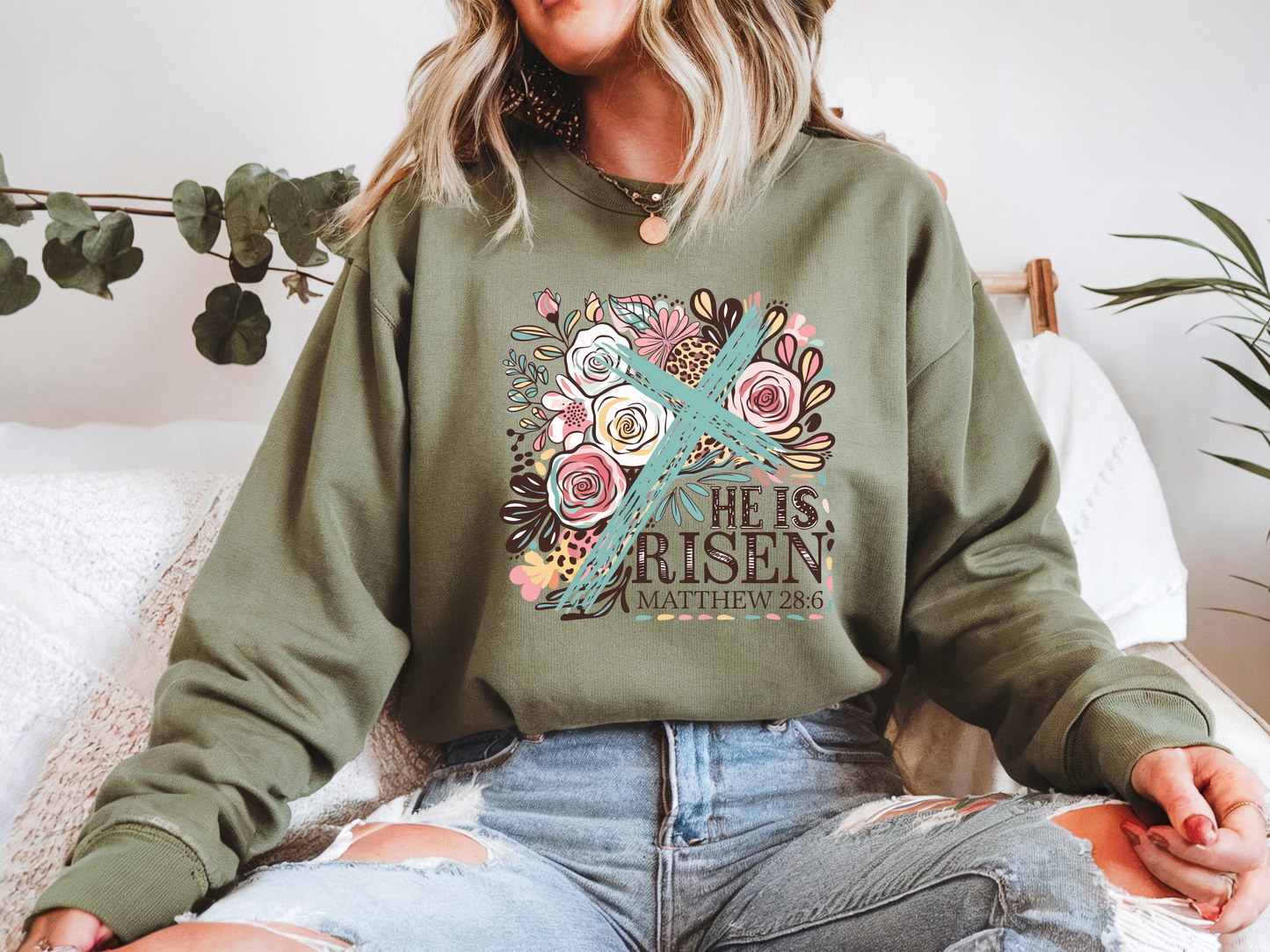 He is Risen (Floral with Cross)