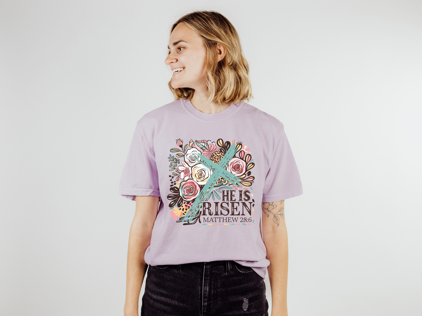 He is Risen (Floral with Cross)