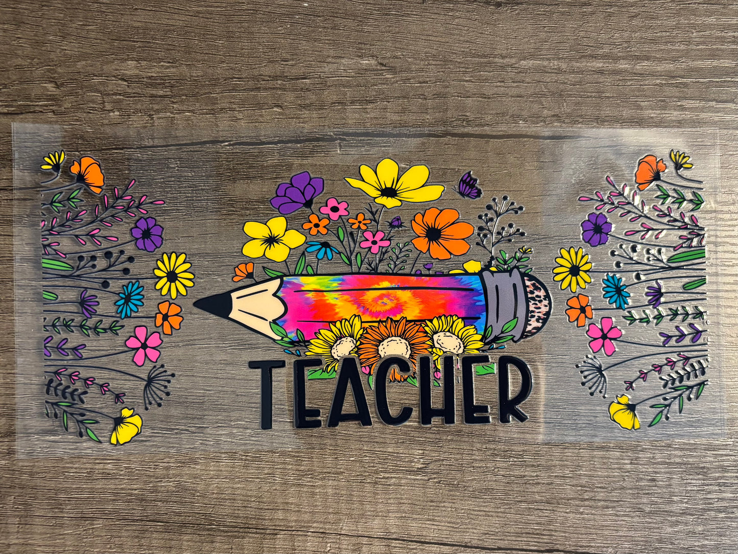 UV DTF Glass Cup - Teacher, Flowers