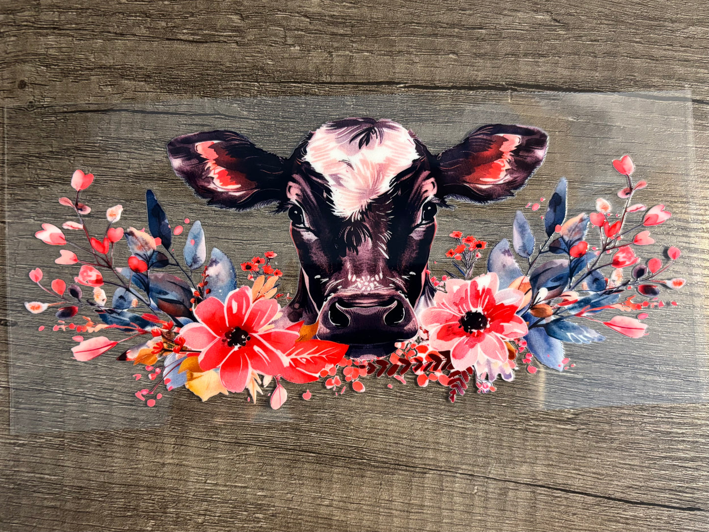 UV DTF Glass Cup - Cow with Wildflowers