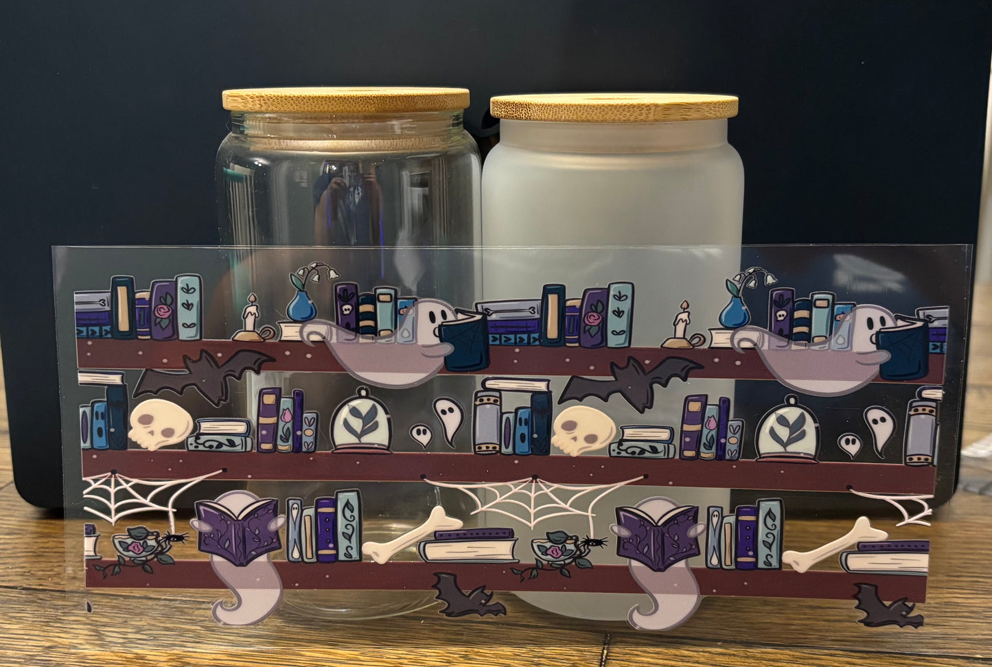UV DTF Glass Cup - Spooky Bookcase
