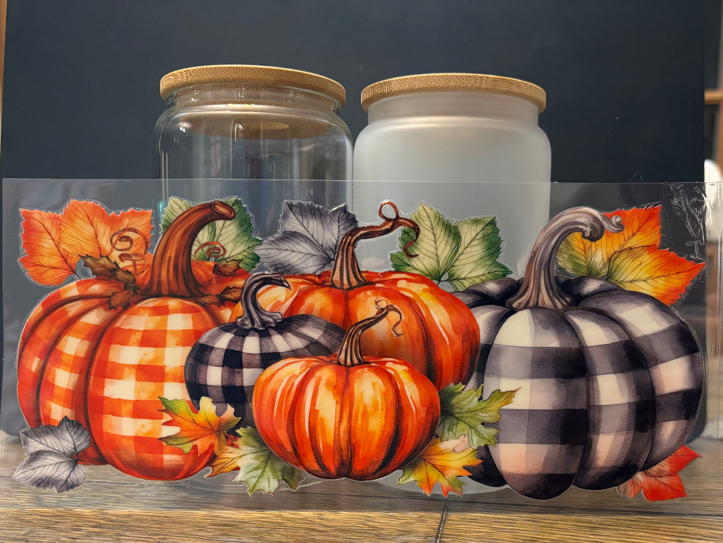 UV DTF Glass Cup - Plaid Pumpkins