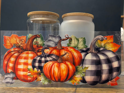 UV DTF Glass Cup - Plaid Pumpkins