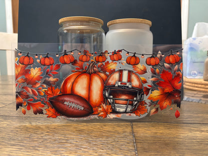 UV DTF Glass Cup - Football and Pumpkins