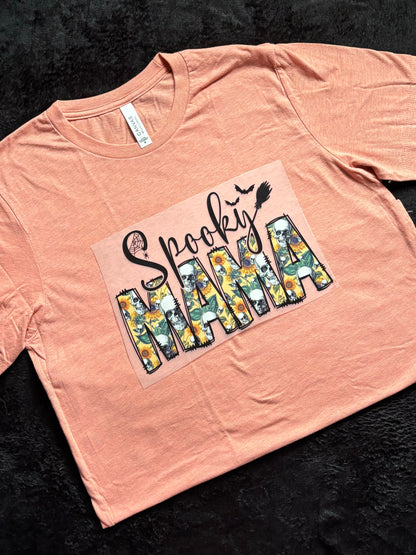 Spooky Mama, Sunflowers & Skulls - Halloween - Fall Shirt - Bella + Canvas