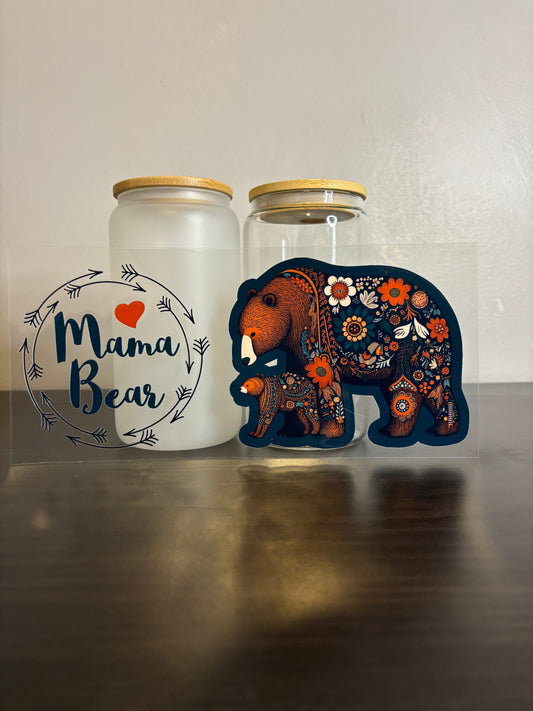 UV DTF Glass Cup - Mama Bear