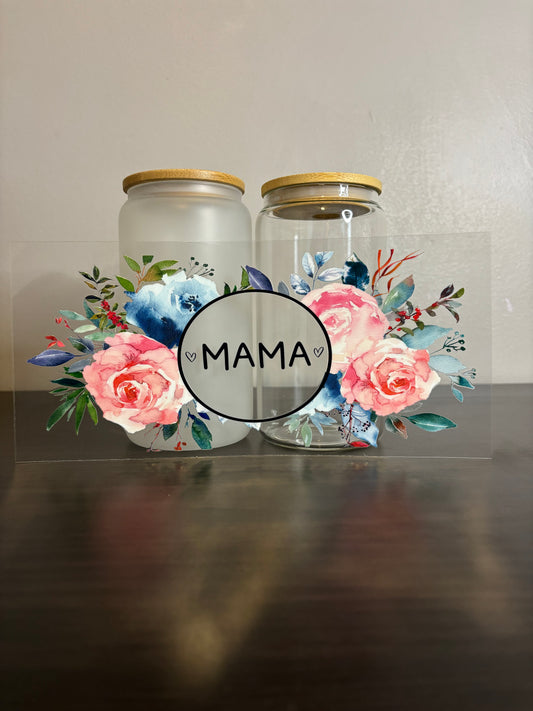UV DTF Glass Cup - Mama Pastel Florals