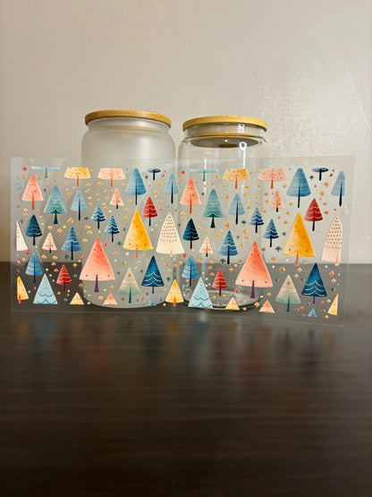 UV DTF Glass Cup - Pastel Christmas Trees