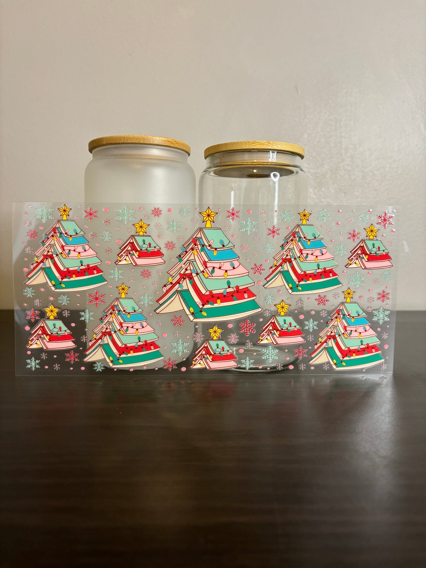 UV DTF Glass Cup - Book Christmas Trees