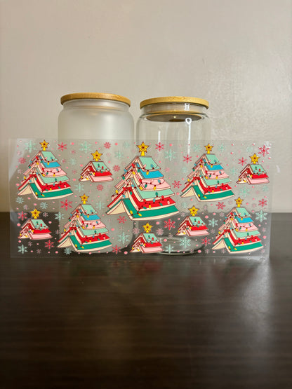 UV DTF Glass Cup - Book Christmas Trees