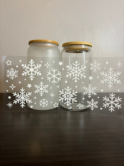 UV DTF Glass Cup - Snowflakes