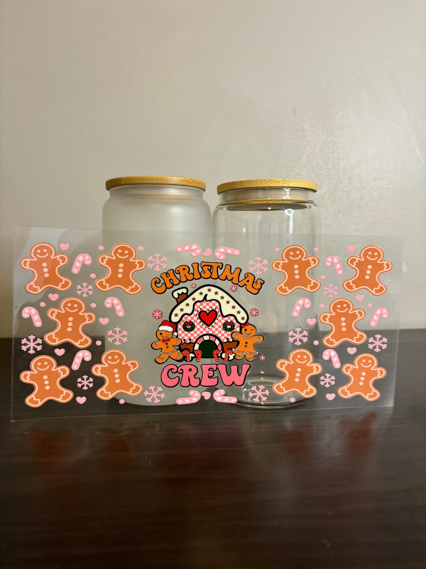 UV DTF Glass Cup - Christmas Crew, Gingerbread Men and Candy Canes