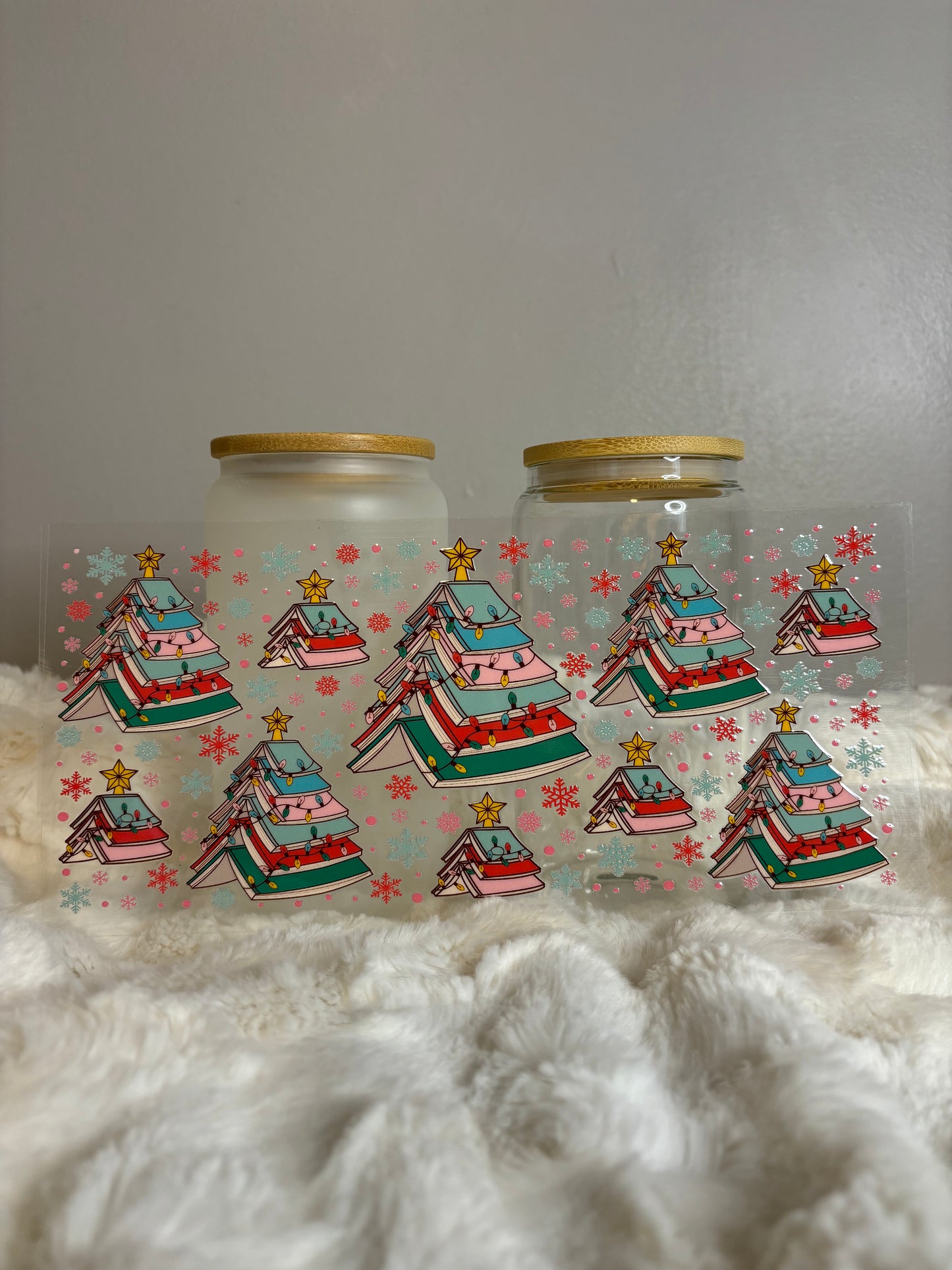 UV DTF Glass Cup - Book Christmas Trees