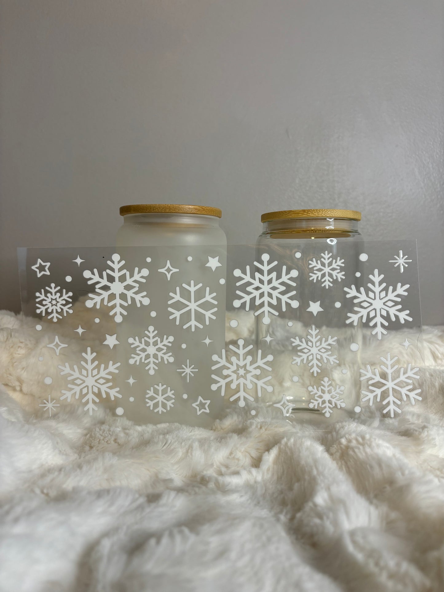 UV DTF Glass Cup - Snowflakes