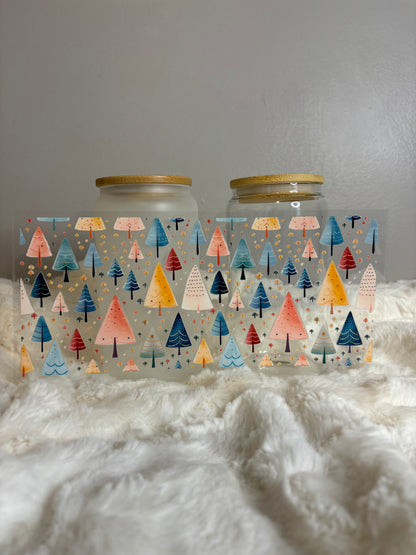 UV DTF Glass Cup - Pastel Christmas Trees