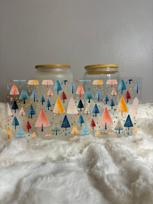 UV DTF Glass Cup - Pastel Christmas Trees