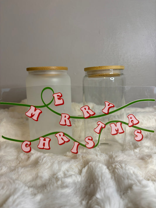 UV DTF Glass Cup - Merry Christmas - String Lights