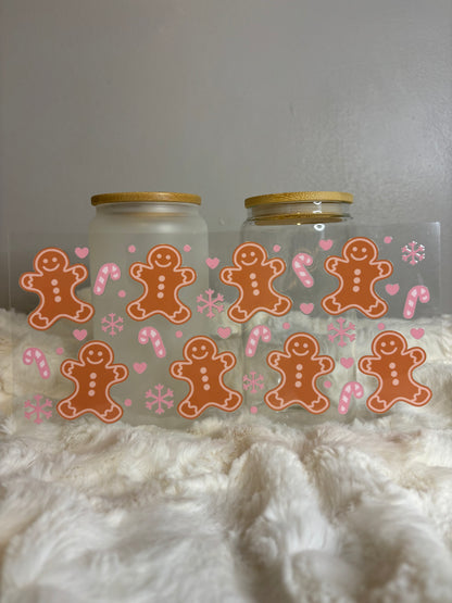 UV DTF Glass Cup - Gingerbread men and CandyCanes