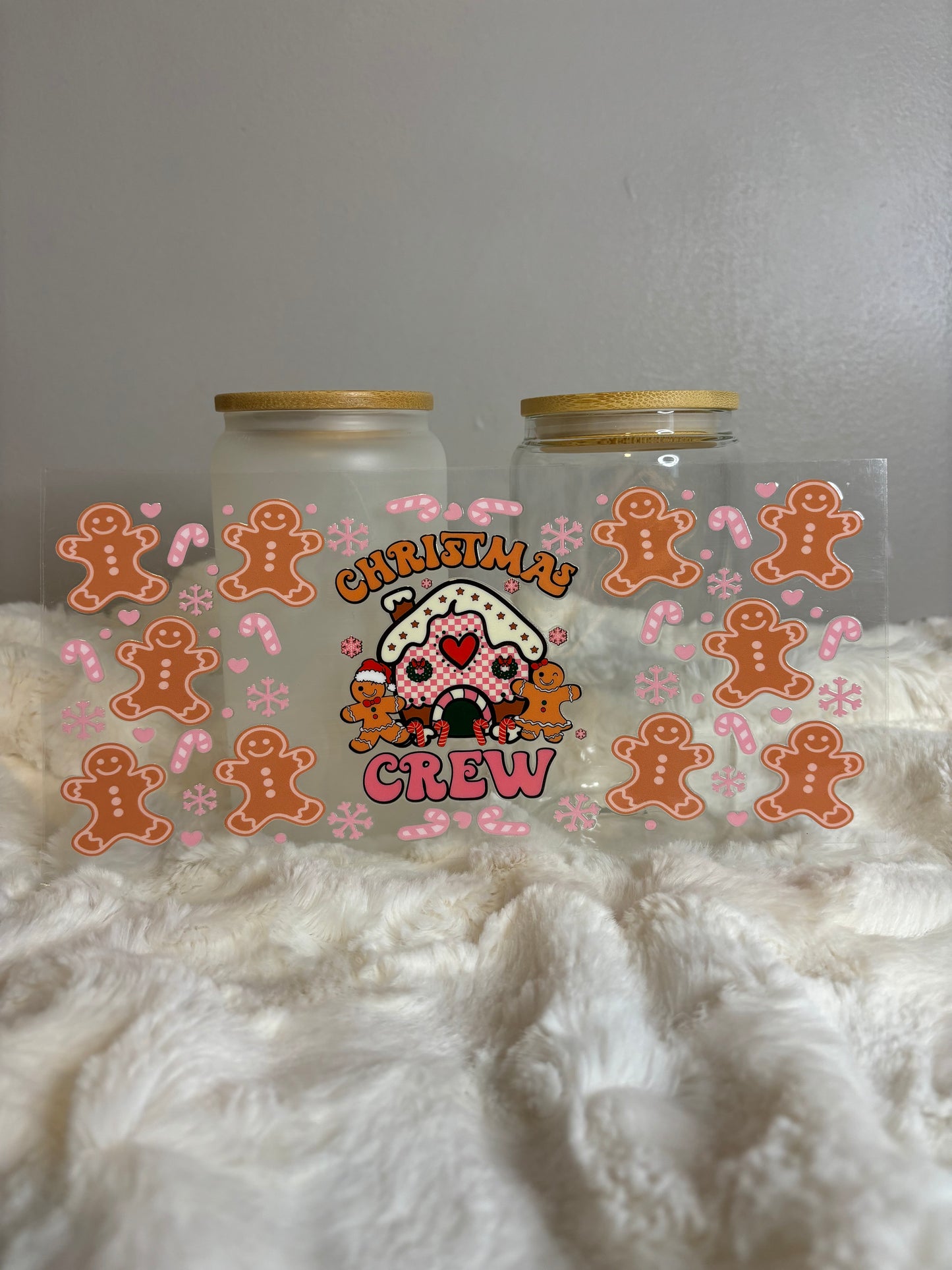 UV DTF Glass Cup - Christmas Crew, Gingerbread Men and Candy Canes