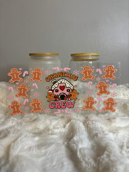 UV DTF Glass Cup - Christmas Crew, Gingerbread Men and Candy Canes