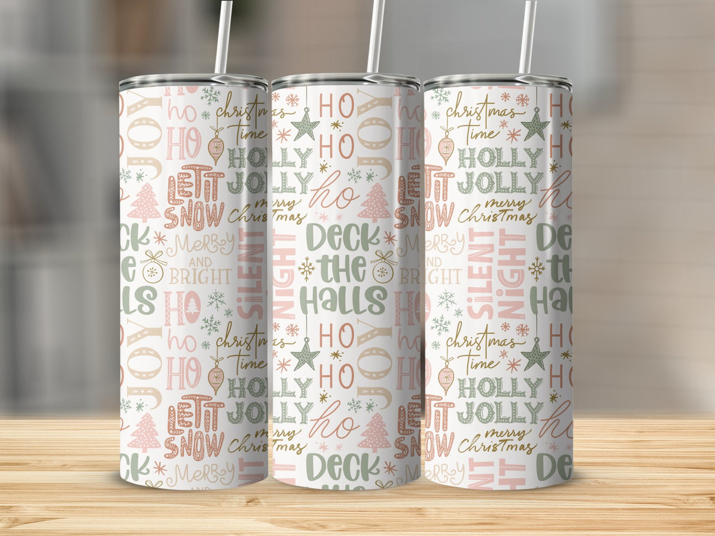 Deck the Halls - Pink & Green Christmas Sayings - Pink Christmas - Christmas - 20 oz Tumbler